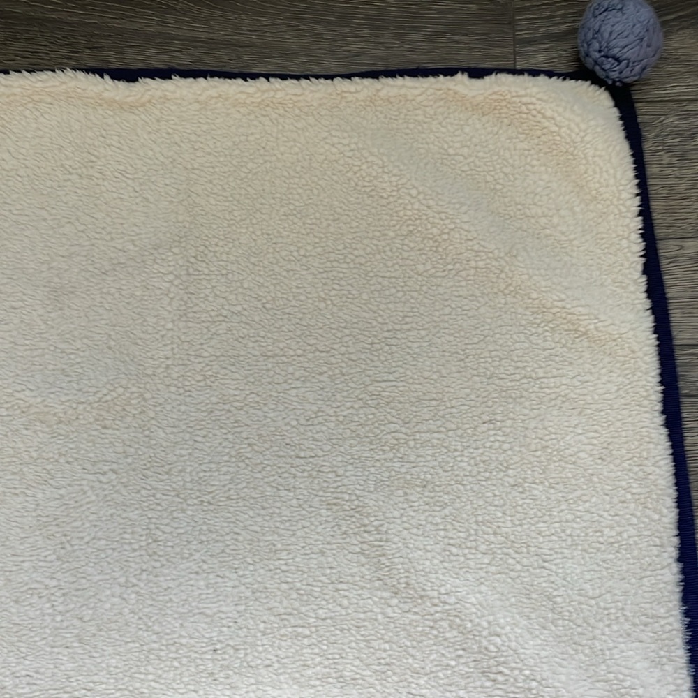 Pottery Barn | Navy Blue White Polka Dot Faux Fur Reversible Baby Blanket 30x40 - Picture 10 of 15